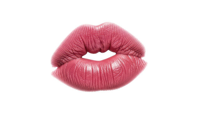 Close-up of lips with dark pink lipstick isolated on transparent background