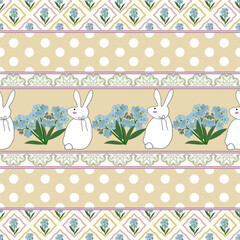Seamless Easter Bunny and Forget-Me-Not Flower Pattern