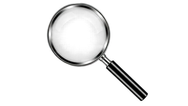 Close-up view of a magnifying glass isolated on transparent background