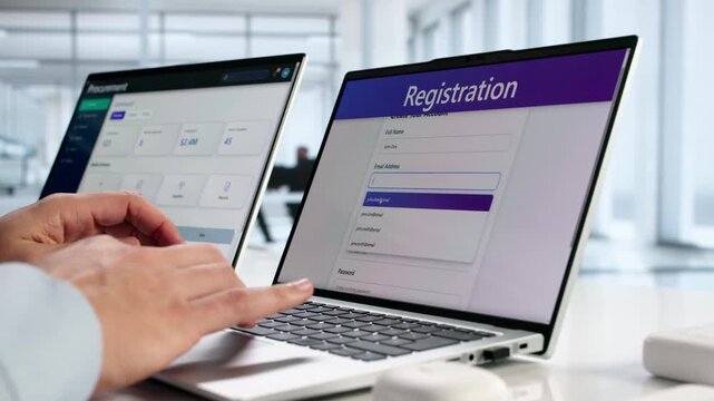 Online Registration Form With Man Using Laptop
