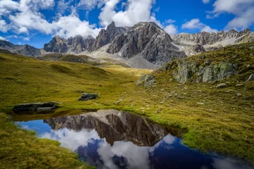 Fotobehang Alpen mountain landscape with lake and mountains  © Inna