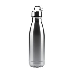 Stainless steel water bottle with black lid and white lid with silver.