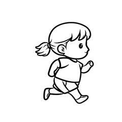 Obraz premium Cute Little Girl Running and Jogging Line Art