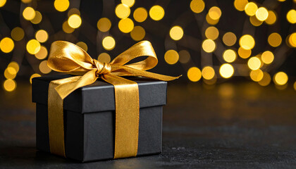 Gift box with golden ribbon celebrating holidays