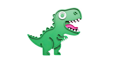 Fototapeta premium Green Cartoon Tyrannosaurus Rex with Open Mouth and Pink Tongue