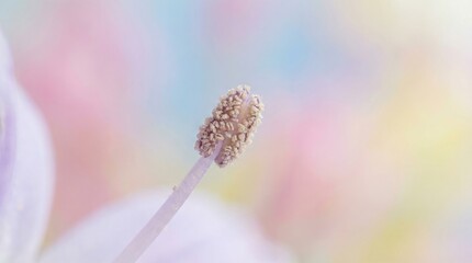 Close-up of mascara wand with clumps, soft pastel background, beauty concept