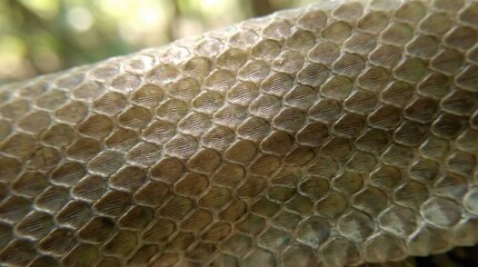 Close-up of snake skin texture, detailed scales, natural lighting, outdoor setting