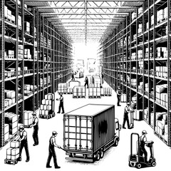 Naklejka premium Truck Loading with Hand Trucks