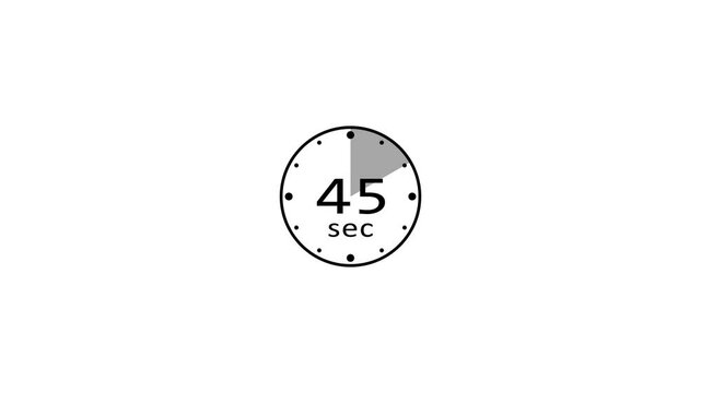 Stopwatch countdown timer clock animation. 54 second countdown timer animation.
