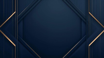 Luxury Navy Blue Geometric Background with Gold Lines and Copy Space