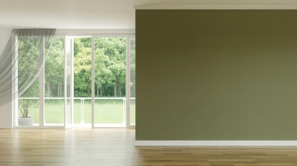 Fototapeta premium Empty space and green wall space for adding artwork