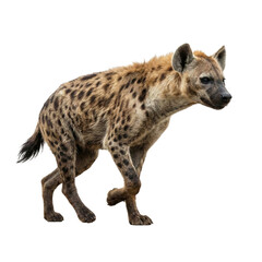 Spotted hyena prowling on a transparent background.