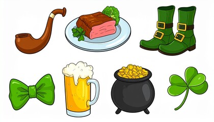 St Patricks Day Icons Collection Featuring Traditional Symbols.