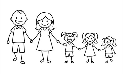 Stick figure illustration of a happy family holding hands, depicting unity and love
