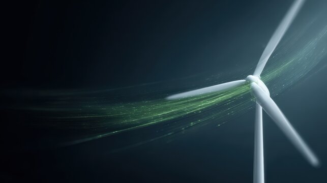digital graphic design of green energy power production, windmill with airflow diagram, renewable energy future concept