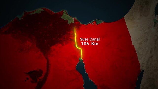 Strategic Map Animation showing the Suez Canal Route in Egypt