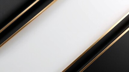 Luxury Black and White Abstract Background with Gold Lines and Copy Space