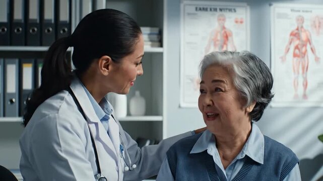 Doctor comforting elderly patient.