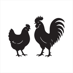 Fototapeta premium Silhouette of hen, Set of hen cartoon of different shapes, Animals vector illustration, Collection of Hand Drawn pet icons on white background