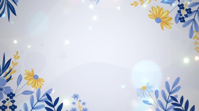 Blue and yellow floral border background with copy space