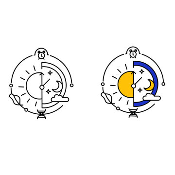 Circadian rhythm icon symbol. Daily sleep cycle with sun and moon for biological clock health