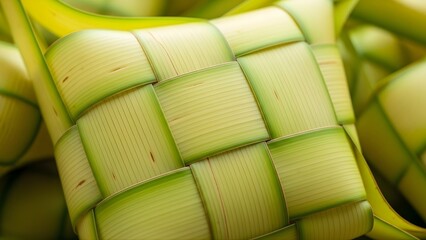 Obraz premium Close-up of woven palm leaves in traditional Southeast Asian style