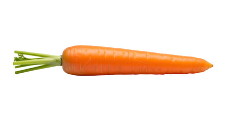 Vibrant orange carrot with green top against a black background