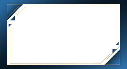 Obraz premium A white rectangular frame with gold trim and blue corners on a blue gradient background viewed straight on