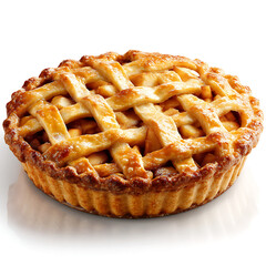 Traditional homemade apple pie with lattice crust isolated on white background