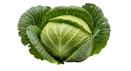 Obraz premium A close-up of a fresh green cabbage head with outer leaves, isolated on black