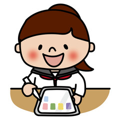 Fototapeta premium タブレット学習を楽しんでいる中学生（女の子）
