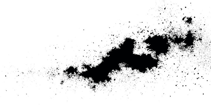 Black stained scratched dusty grunge micro dust isolated on transparent background, ink splat background or sketch art or distressed vintage grunge texture made by various scratches.