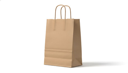 Empty Brown Kraft Paper Shopping Bag Standing Upright with Handles Isolated on White Background