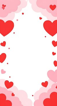 Heart-shaped frame with pink clouds and red dots, offering a festive border for Valentine's Day content