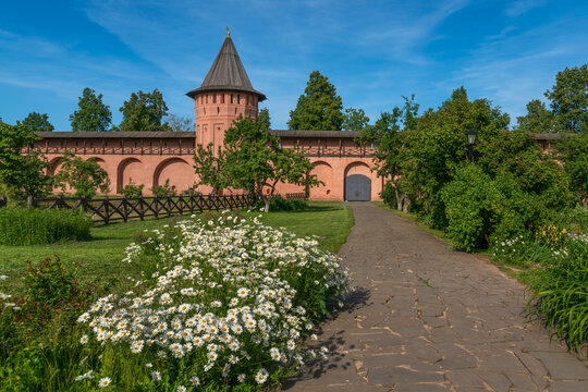 The walls and tower of the Spaso-Evfimiev Monastery on a sunny summer day, Suzdal, Vladimir region, Russia