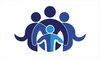 Abstract Blue People Group Silhouette Embracing in Unity and Support, Representing Community and Family