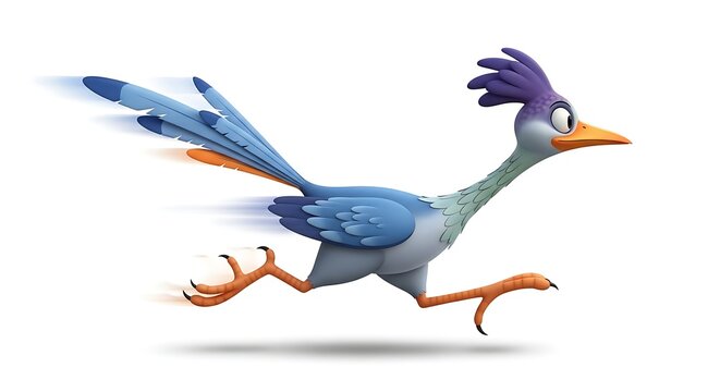 A cartoon roadrunner character running at high speed with motion blur.