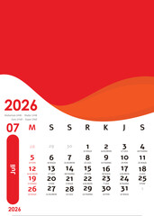 Calendar July 2026 design concept