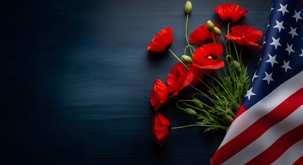 Memorial day tribute honoring fallen heroes with poppies and american flag