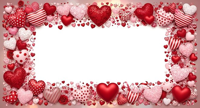 Valentine's Day heart shaped candy and gift border on white background romantic celebration