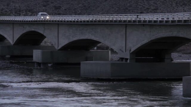 Bridge Over Neuquen River at Dawn, Entrance to Chos Malal, Patagonia, Argentina