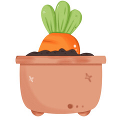 illustration of cute carrots in a pot