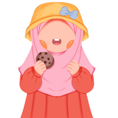 illustration of a cute girl holding a chocolate cake