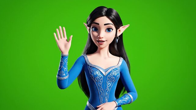 Animated elf woman on green background ready for design and visual content