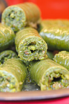 pile of pistachios baklava on a plate