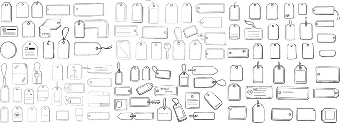 A collection of various blank tags in different shapes and sizes, suitable for labeling and organization.