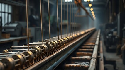 Obraz premium electroplating. Electroplating workshop with cathode rods moving over chemical baths. safety posters, maintenance manuals, designed for industrial assembly lines and welding operations.