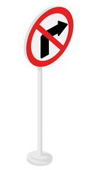 No turn right prohibition traffic sign with red diagonal line for safety