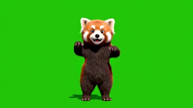 Animated red panda on green screen isolated animal portrait