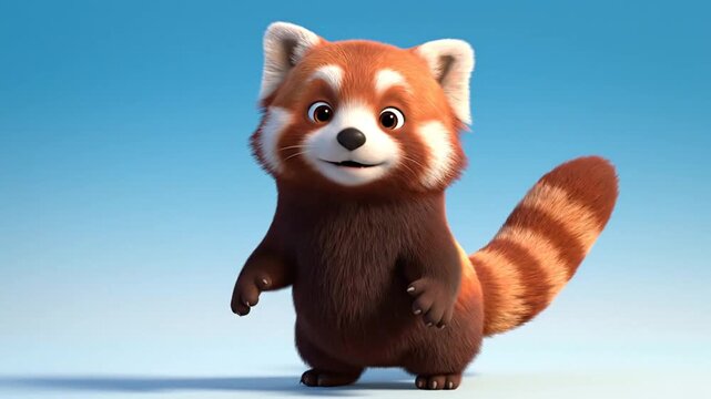 Animated red panda on blue background furry mammal concept for design